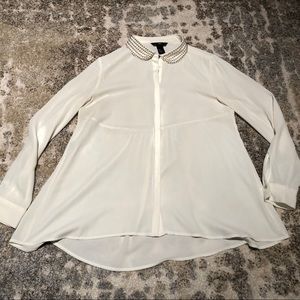 Sheer Blouse with Studded Collar